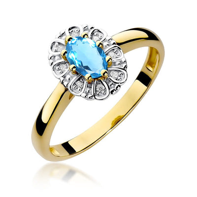 Inel Aur 14K cu Topaz London Blue 0.50 ct si Diamante Naturale 0.07 ct
