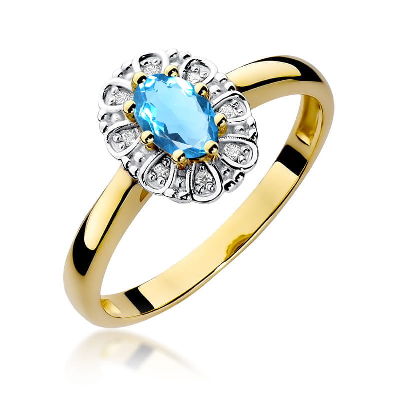 Inel Aur 14K cu Topaz London Blue 0.50 ct si Diamante Naturale 0.07 ct — Aur galben