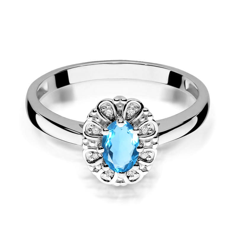 Inel Aur 14K cu Topaz London Blue 0.50 ct si Diamante Naturale 0.07 ct, imaginea 6 din 12