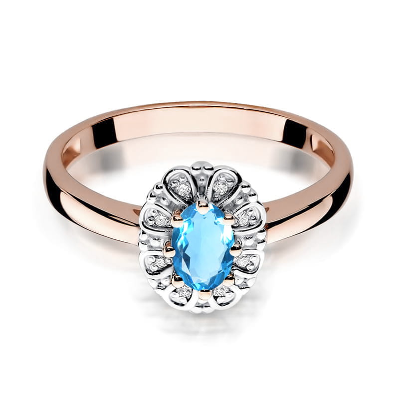 Inel Aur 14K cu Topaz London Blue 0.50 ct si Diamante Naturale 0.07 ct, imaginea 10 din 12