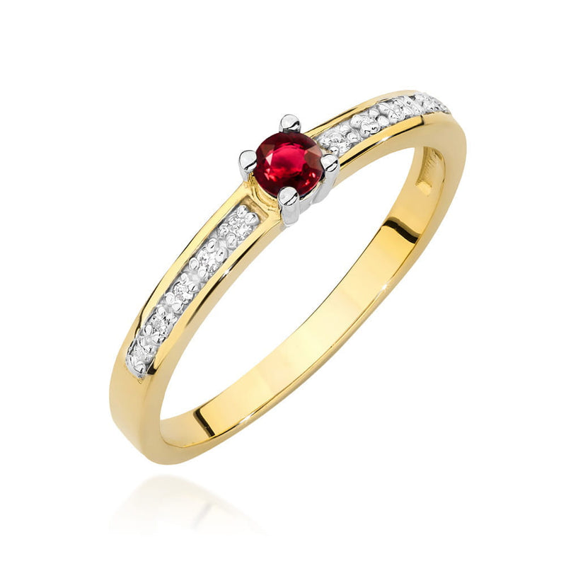 Inel Aur 14K cu Rubin 0.15 ct si Diamante Naturale 0.05 ct — Aur galben