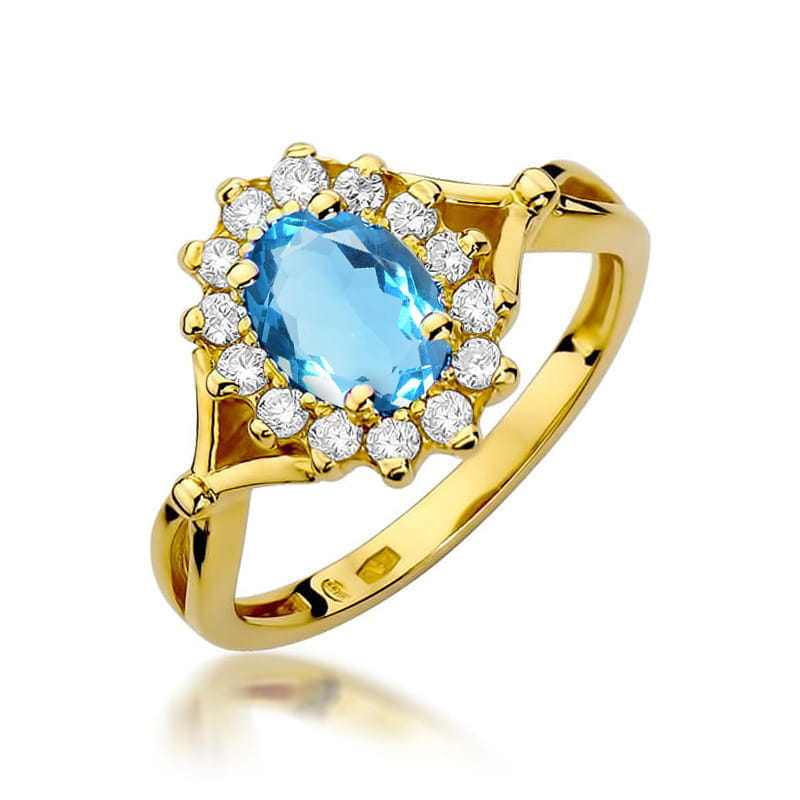 Inel Aur 14K cu Topaz Swiss 0.50 ct si Diamante Naturale 0.12 ct — Aur galben