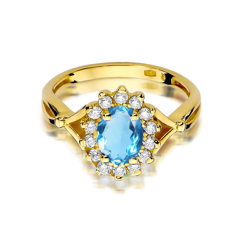 Inel Aur 14K cu Topaz Swiss 0.50 ct si Diamante Naturale 0.12 ct, imaginea 2 din 12