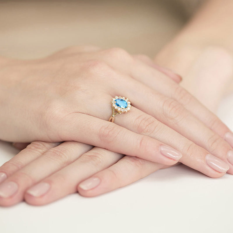 Inel Aur 14K cu Topaz Swiss 0.50 ct si Diamante Naturale 0.12 ct, imaginea 4 din 12