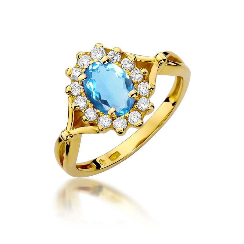 Inel Aur 14K cu Topaz Swiss 0.90 ct si Diamante Naturale 0.12 ct — Aur galben