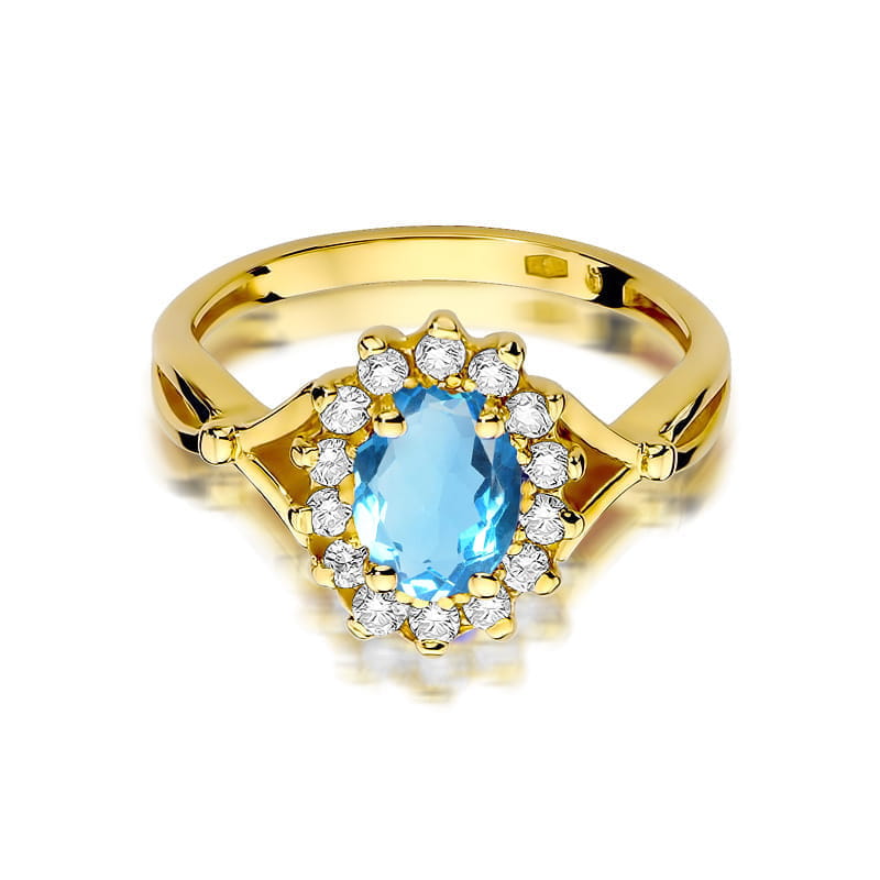 Inel Aur 14K cu Topaz Swiss 0.90 ct si Diamante Naturale 0.12 ct, imaginea 2 din 12
