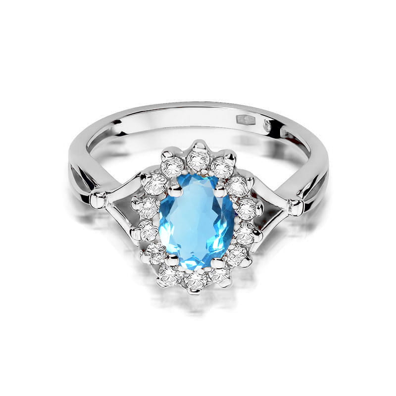 Inel Aur 14K cu Topaz Swiss 0.90 ct si Diamante Naturale 0.12 ct, imaginea 6 din 12