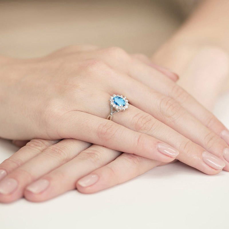Inel Aur 14K cu Topaz Swiss 0.90 ct si Diamante Naturale 0.12 ct, imaginea 8 din 12