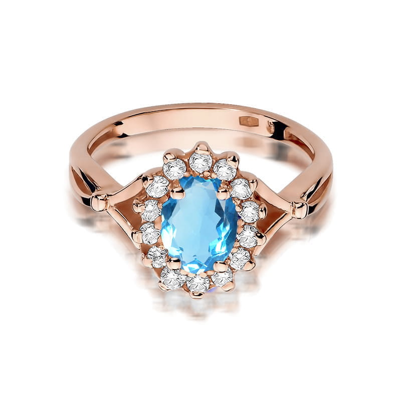 Inel Aur 14K cu Topaz Swiss 0.90 ct si Diamante Naturale 0.12 ct, imaginea 10 din 12