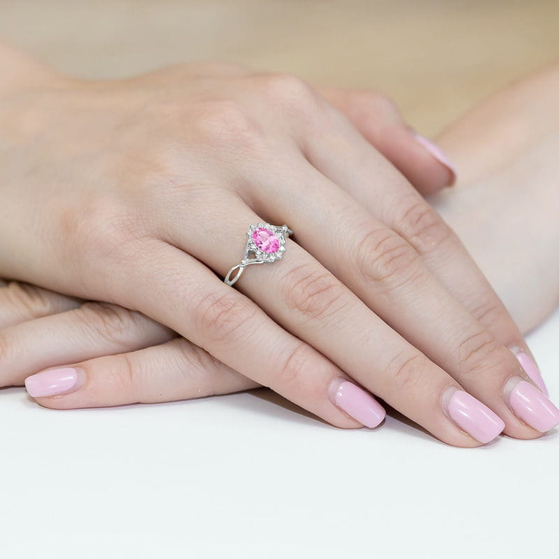 Inel Aur 14K cu Pink Sapphire 0.45 ct si Diamante Naturale 0.12 ct, imaginea 12 din 12