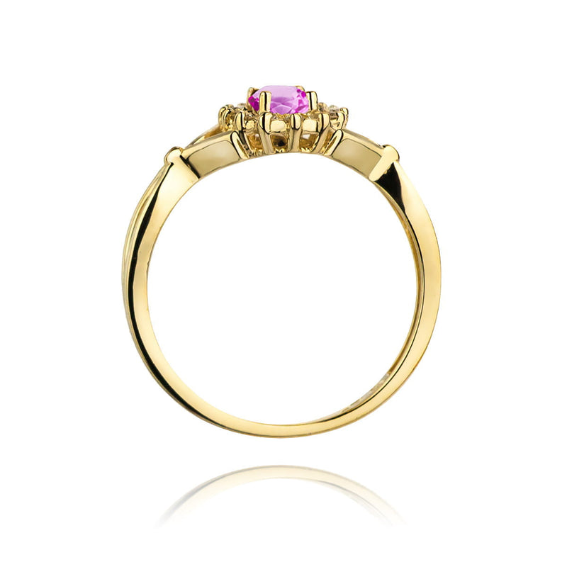 Inel Aur 14K cu Pink Sapphire 0.45 ct si Diamante Naturale 0.12 ct, imaginea 3 din 12