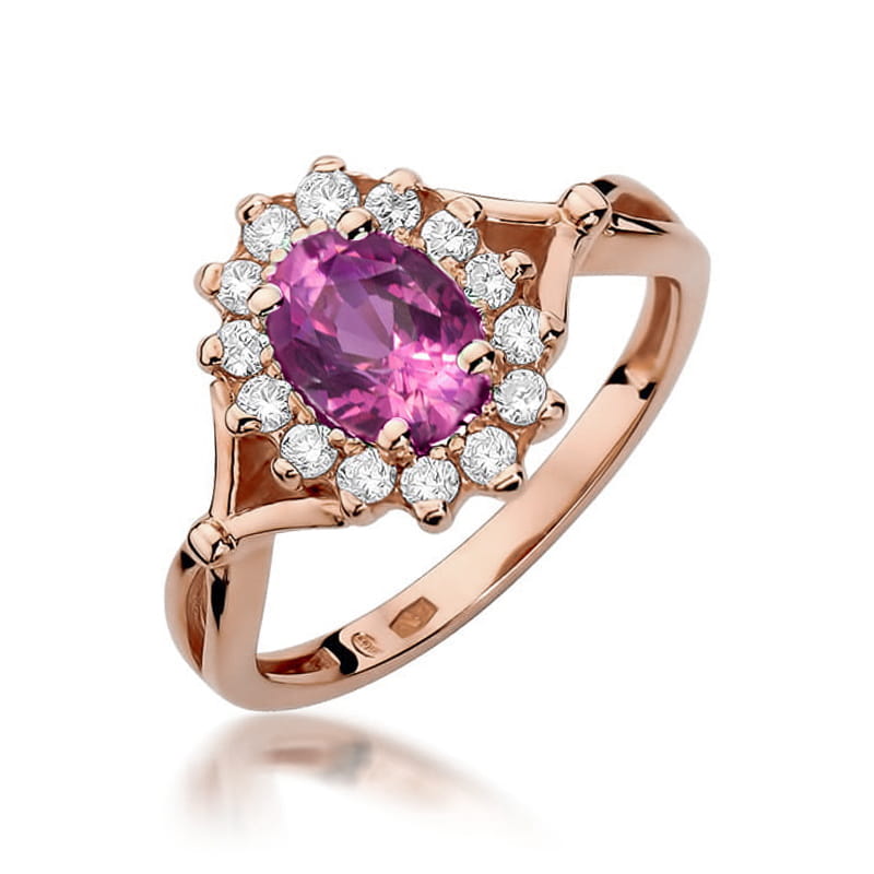 Inel Aur 14K cu Pink Sapphire 0.45 ct si Diamante Naturale 0.12 ct, imaginea 5 din 12