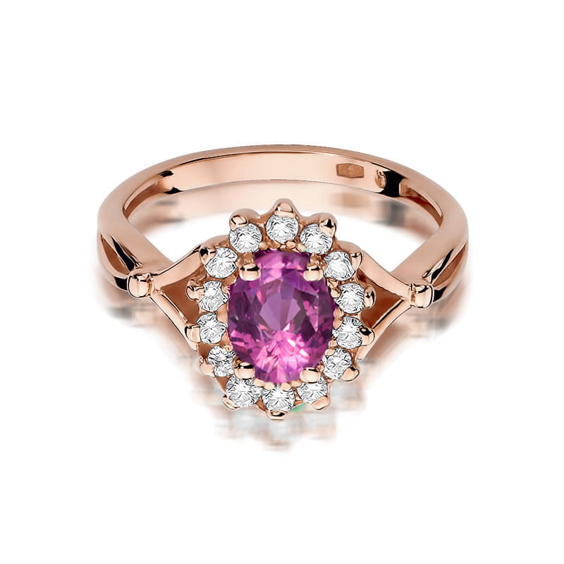Inel Aur 14K cu Pink Sapphire 0.45 ct si Diamante Naturale 0.12 ct, imaginea 6 din 12