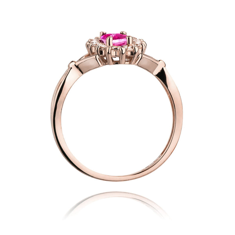 Inel Aur 14K cu Pink Sapphire 0.45 ct si Diamante Naturale 0.12 ct, imaginea 7 din 12