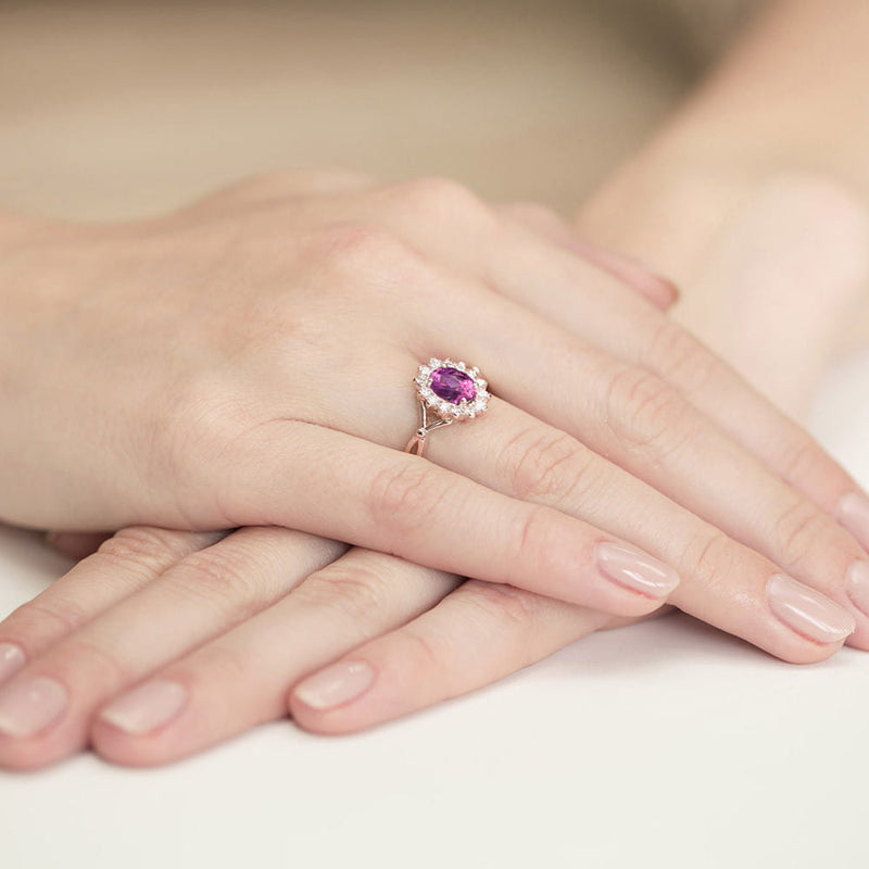 Inel Aur 14K cu Pink Sapphire 0.45 ct si Diamante Naturale 0.12 ct, imaginea 8 din 12