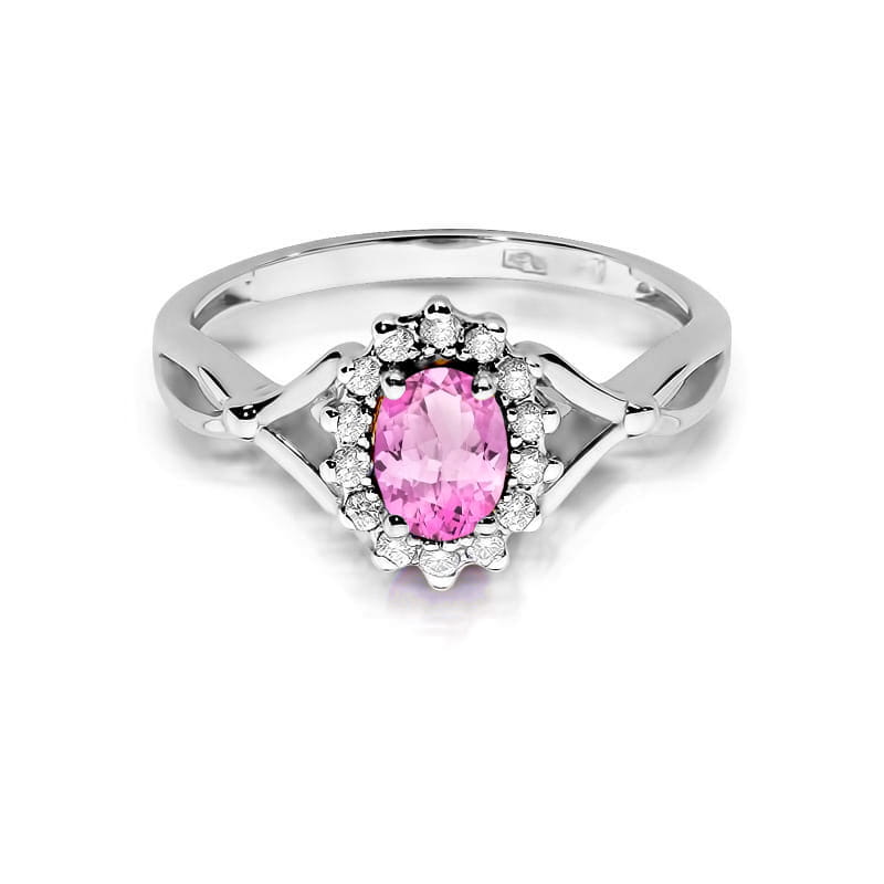 Inel Aur 14K cu Pink Sapphire 0.45 ct si Diamante Naturale 0.12 ct, imaginea 10 din 12