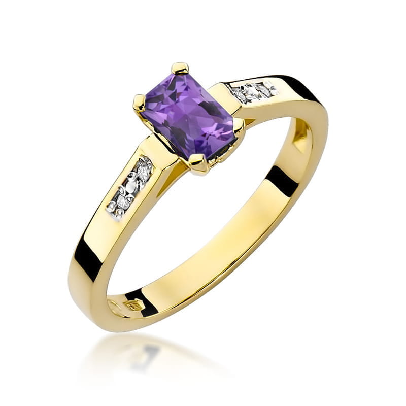 Inel Aur 14K cu Ametist 0.50 ct si Diamante Naturale 0.04 ct, imaginea 1 din 12