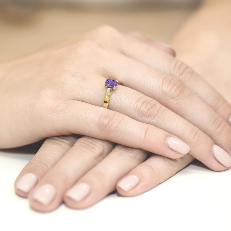Inel Aur 14K cu Ametist 0.50 ct si Diamante Naturale 0.04 ct, imaginea 4 din 12