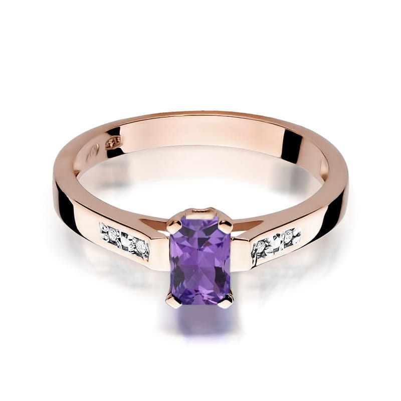 Inel Aur 14K cu Ametist 0.50 ct si Diamante Naturale 0.04 ct, imaginea 10 din 12