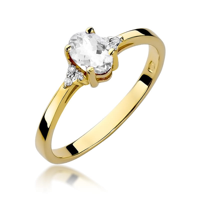 Inel Aur 14K cu White Sapphire 0.50 ct si Diamante Naturale 0.05 ct — Aur galben