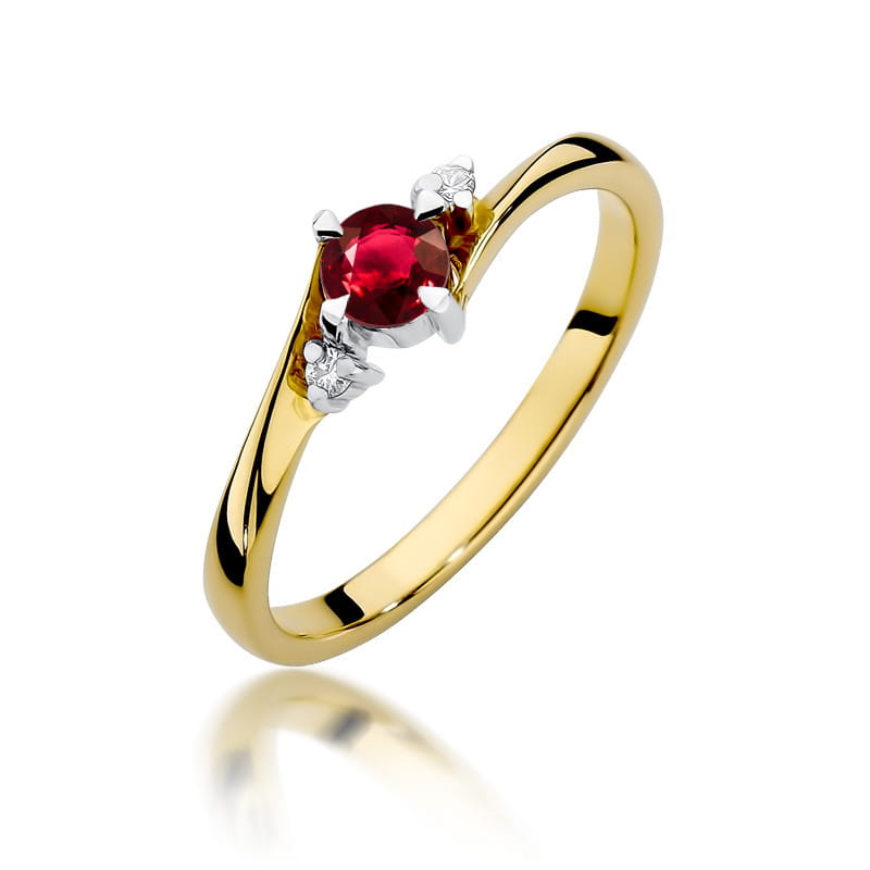 Inel Aur 14K cu Rubin 0.30 ct si Diamante Naturale 0.03 ct — Aur galben