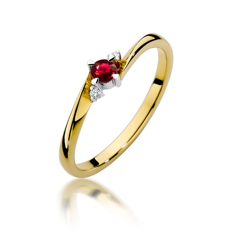 Inel Aur 14K cu Rubin 0.15 ct si Diamante Naturale 0.02 ct — Aur galben