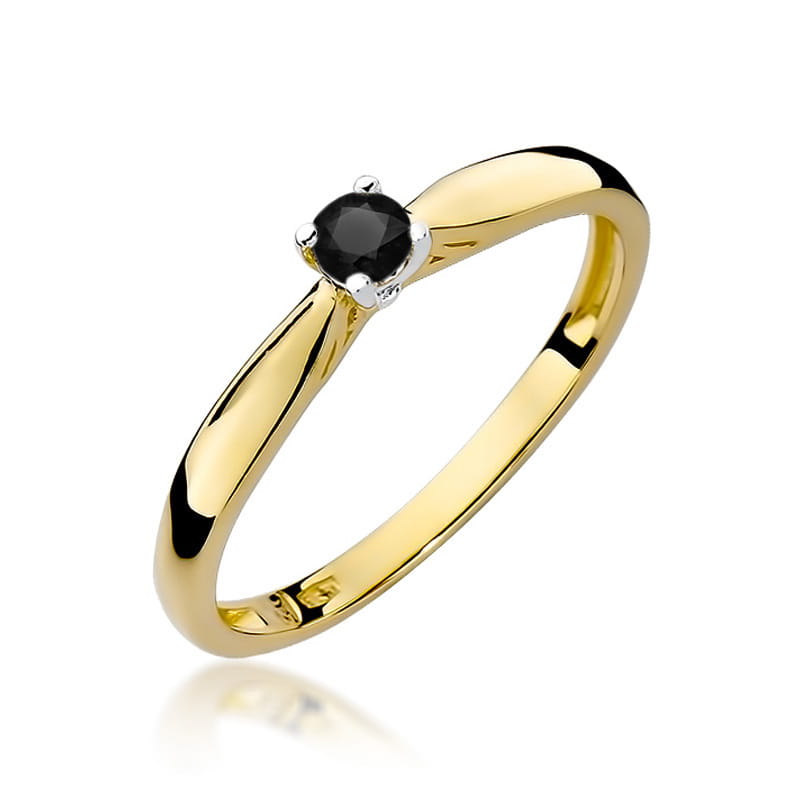 Inel Aur 14K cu Diamant Natural Negru 0.12 ct — Aur galben