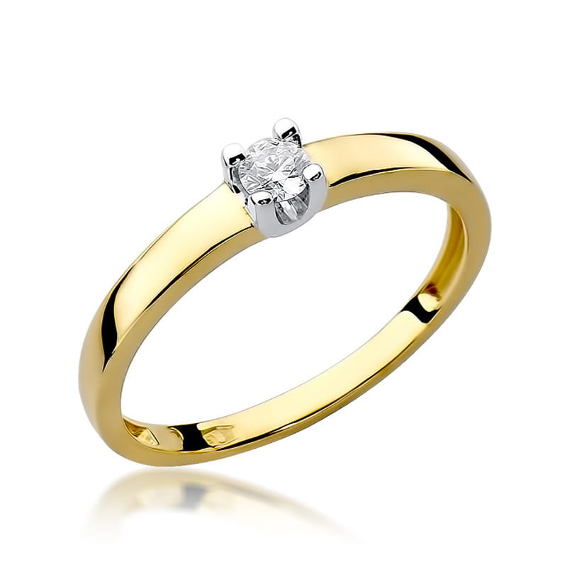 Inel Aur 14K cu Diamant Natural 0.12 ct — Aur galben