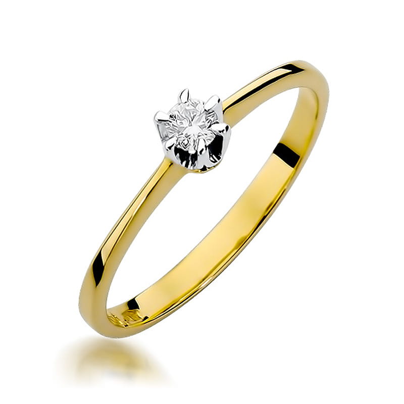 Inel Aur 14K cu Diamant Natural 0.12 ct — Aur galben