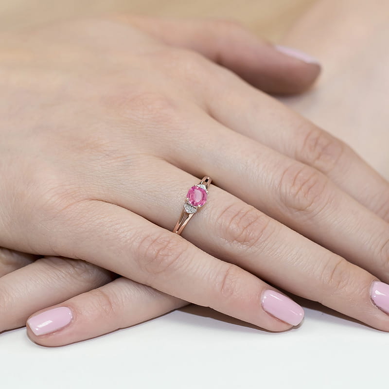 Inel Aur 14K cu Topaz Roz 0.65 ct si Diamante Naturale 0.01 ct, imaginea 12 din 12