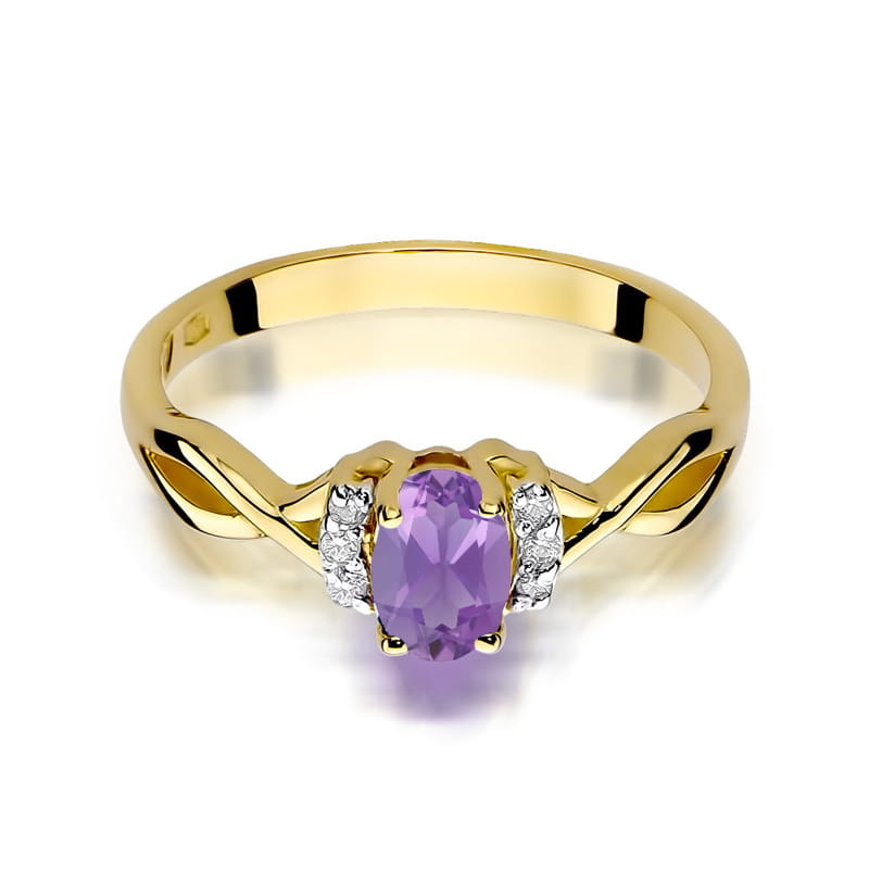 Inel Aur 14K cu Ametist 0.40 ct si Diamante Naturale 0.05 ct, imaginea 2 din 12