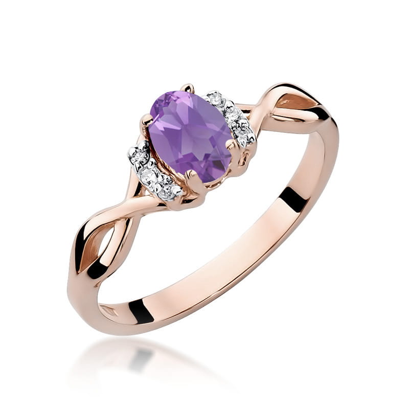 Inel Aur 14K cu Ametist 0.40 ct si Diamante Naturale 0.05 ct, imaginea 9 din 12