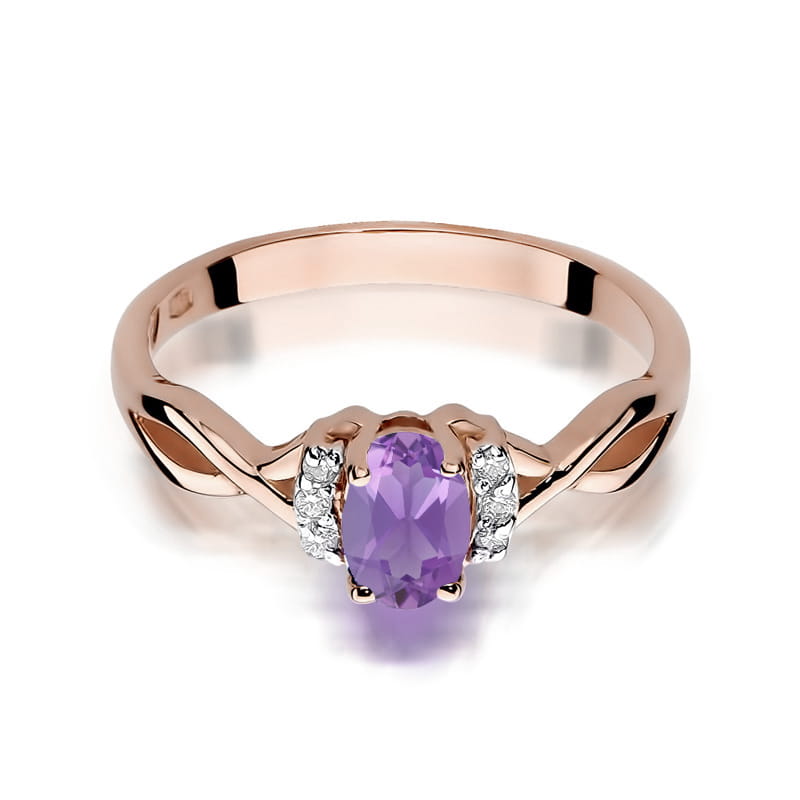 Inel Aur 14K cu Ametist 0.40 ct si Diamante Naturale 0.05 ct, imaginea 10 din 12