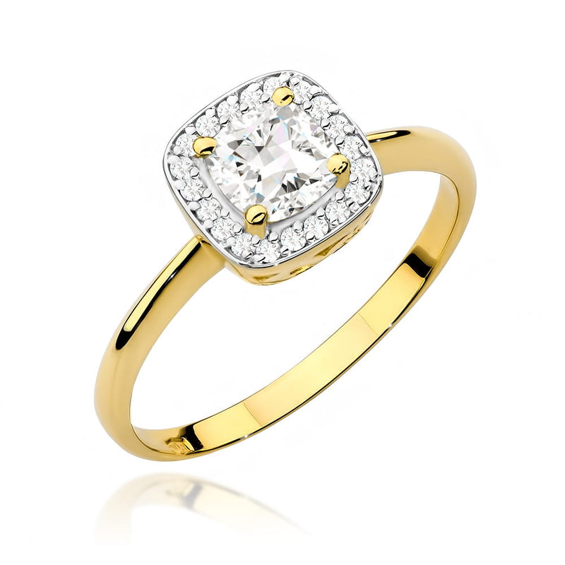 Inel Aur 14K cu White Sapphire 0.70 ct si Diamante Naturale 0.10 ct — Aur galben