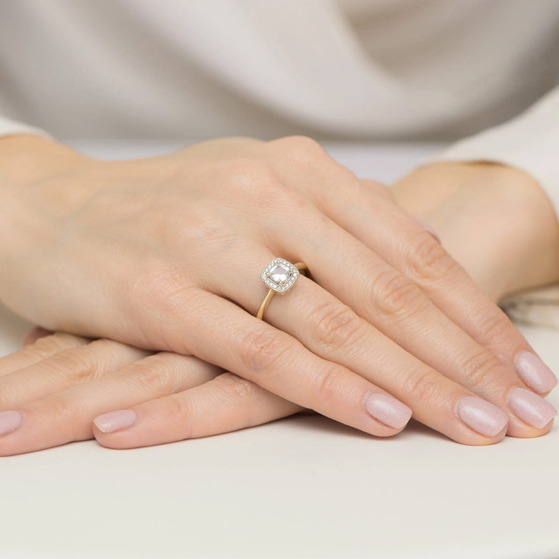 Inel Aur 14K cu White Sapphire 0.70 ct si Diamante Naturale 0.10 ct, imaginea 4 din 8