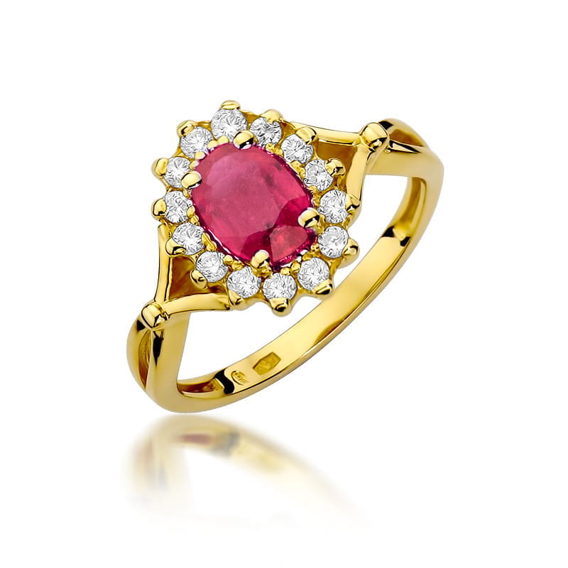 Inel Aur 14K cu Rubin 1.00 ct si Diamante Naturale 0.28 ct — Aur galben