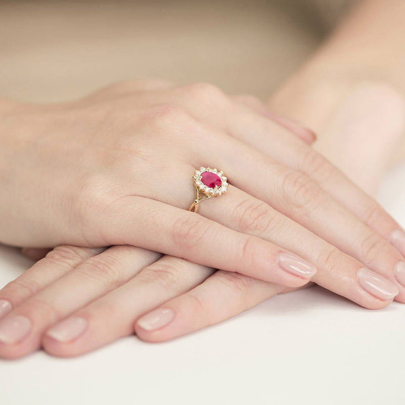 Inel Aur 14K cu Rubin 1.00 ct si Diamante Naturale 0.28 ct, imaginea 4 din 12