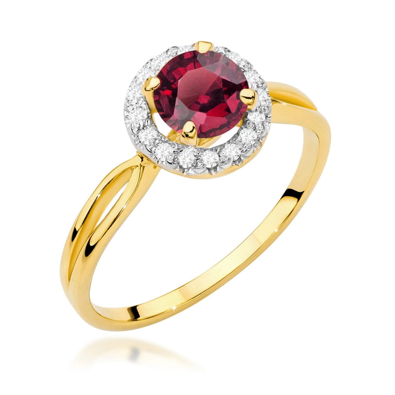 Inel Aur 14K cu Rubin 1.20 ct si Diamante Naturale 0.08 ct — Aur galben