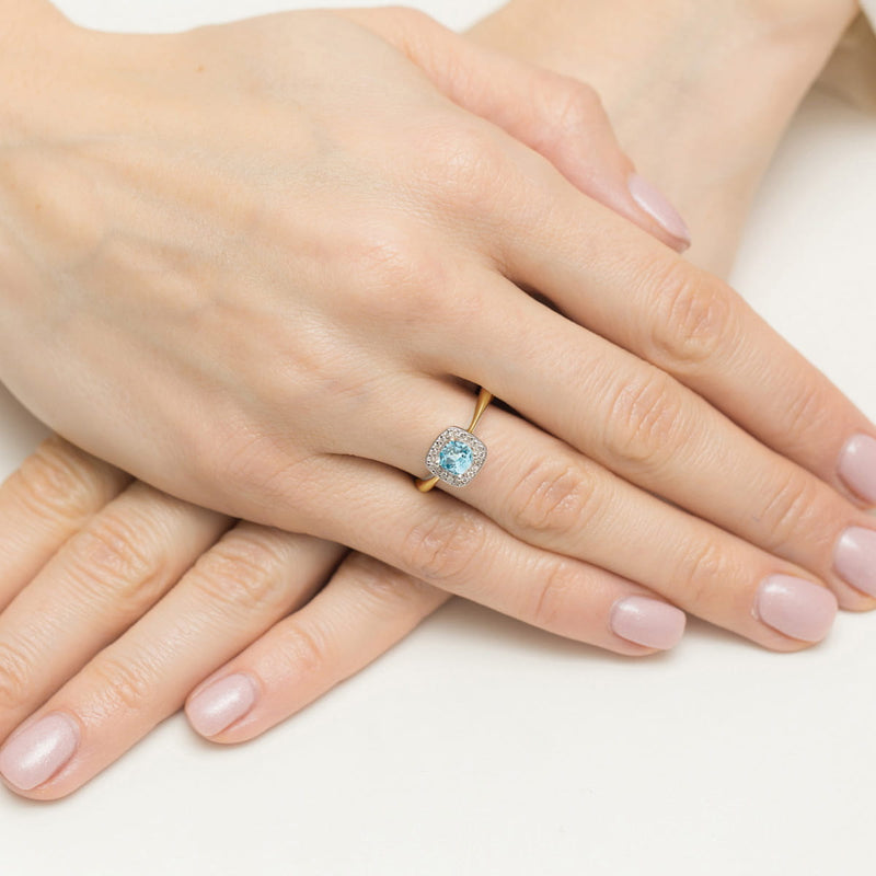 Inel Aur 14K cu Topaz Swiss 0.70 ct si Diamante Naturale 0.10 ct, imaginea 4 din 12