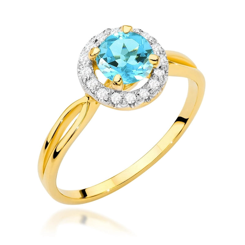 Inel Aur 14K cu Topaz Swiss 0.80 ct si Diamante Naturale 0.08 ct — Aur galben