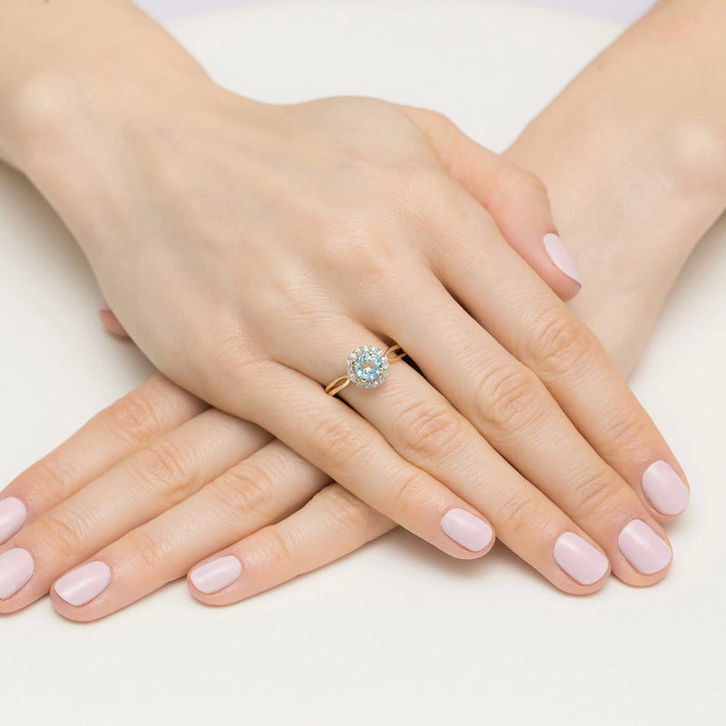 Inel Aur 14K cu Topaz Swiss 0.80 ct si Diamante Naturale 0.08 ct, imaginea 4 din 12
