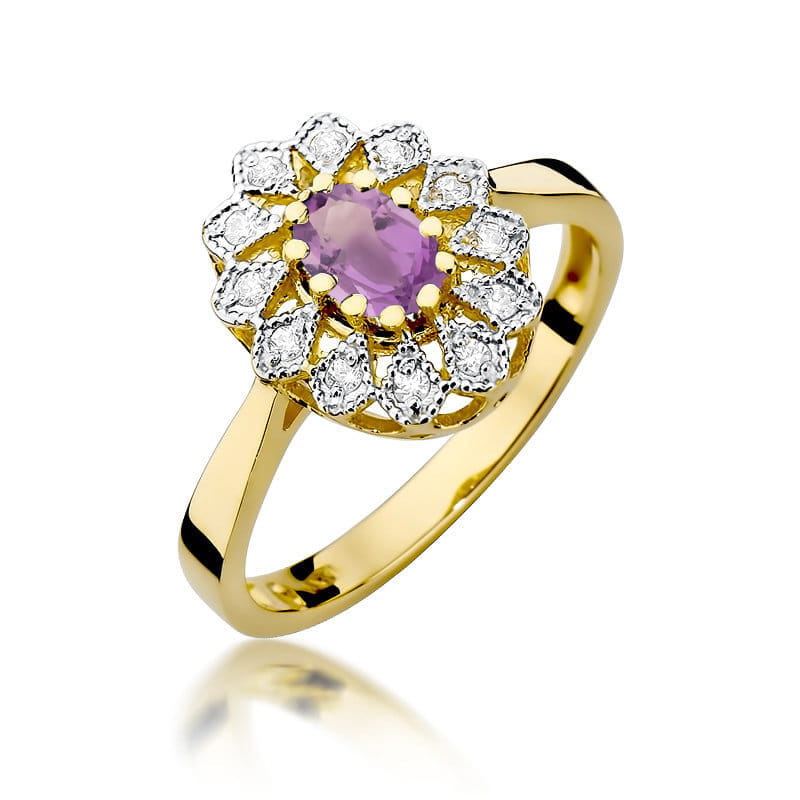 Inel Aur 14K cu Ametist 0.40 ct si Diamante Naturale 0.10 ct — Aur galben