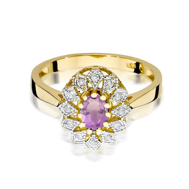 Inel Aur 14K cu Ametist 0.40 ct si Diamante Naturale 0.10 ct, imaginea 2 din 12