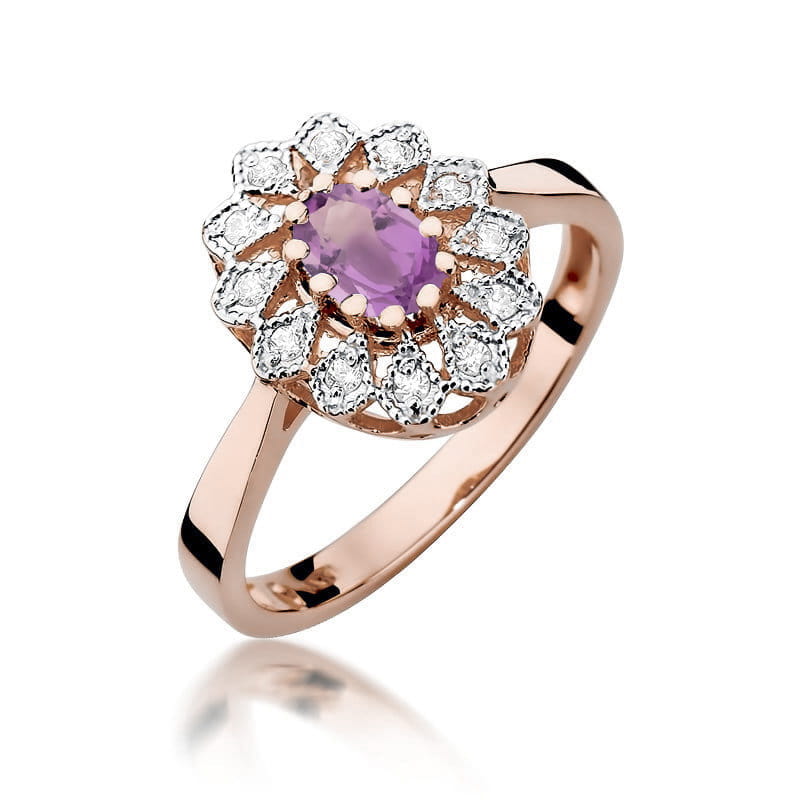 Inel Aur 14K cu Ametist 0.40 ct si Diamante Naturale 0.10 ct, imaginea 5 din 12