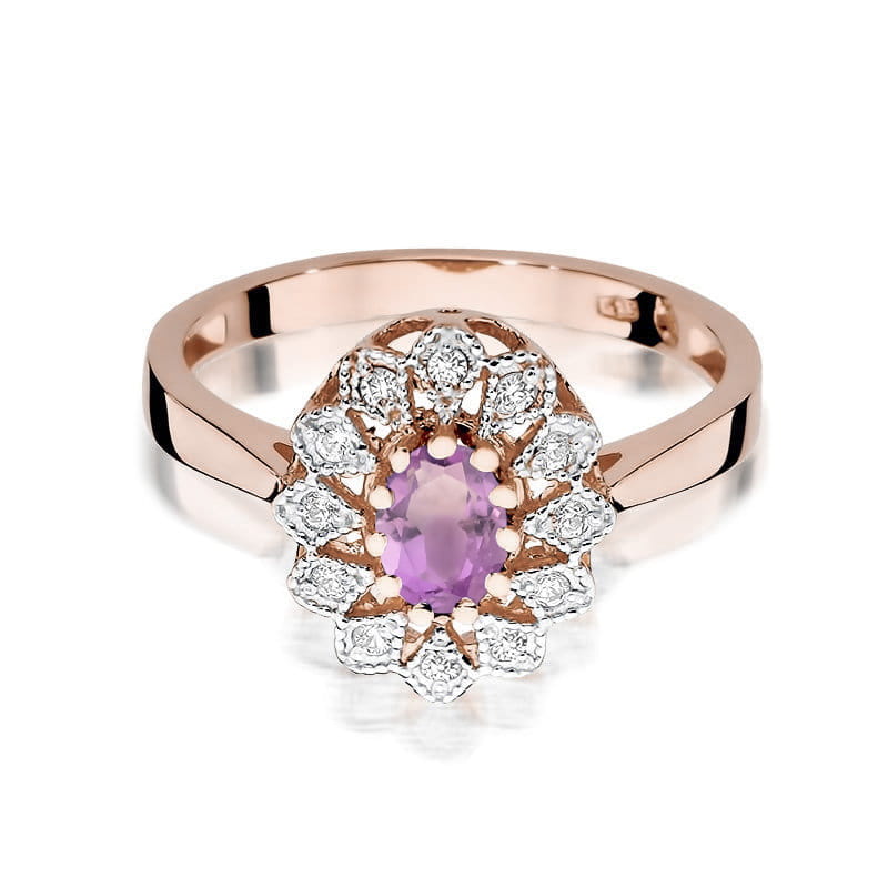Inel Aur 14K cu Ametist 0.40 ct si Diamante Naturale 0.10 ct, imaginea 6 din 12