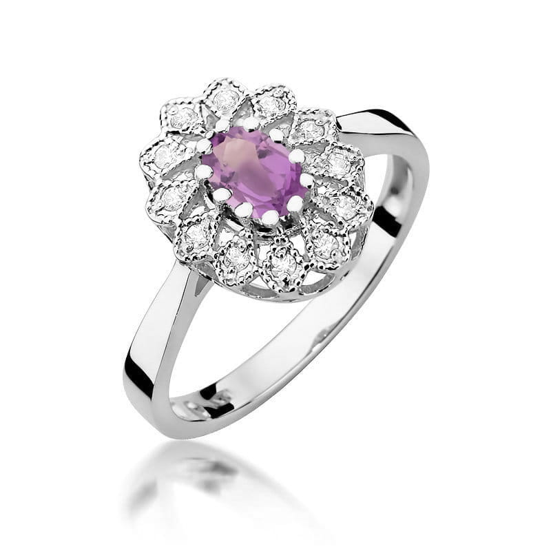 Inel Aur 14K cu Ametist 0.40 ct si Diamante Naturale 0.10 ct, imaginea 9 din 12
