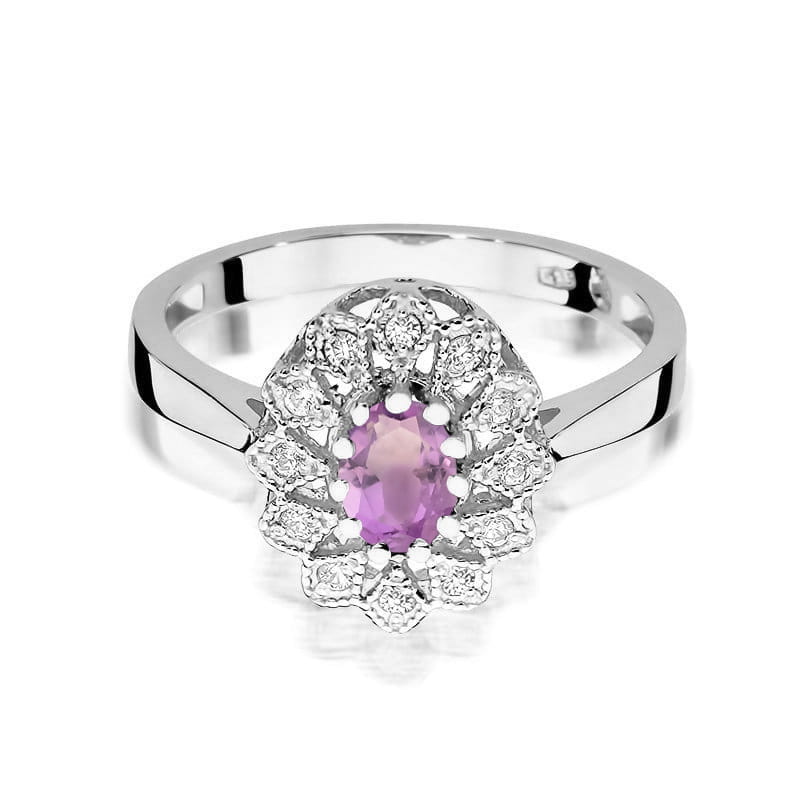 Inel Aur 14K cu Ametist 0.40 ct si Diamante Naturale 0.10 ct, imaginea 10 din 12