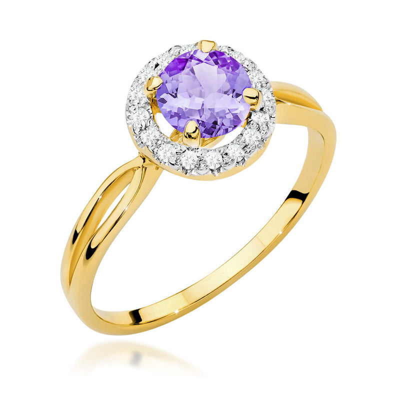Inel Aur 14K cu Ametist 0.90 ct si Diamante Naturale 0.08 ct — Aur galben