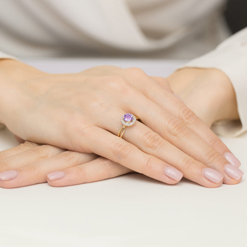 Inel Aur 14K cu Ametist 0.90 ct si Diamante Naturale 0.08 ct, imaginea 4 din 12