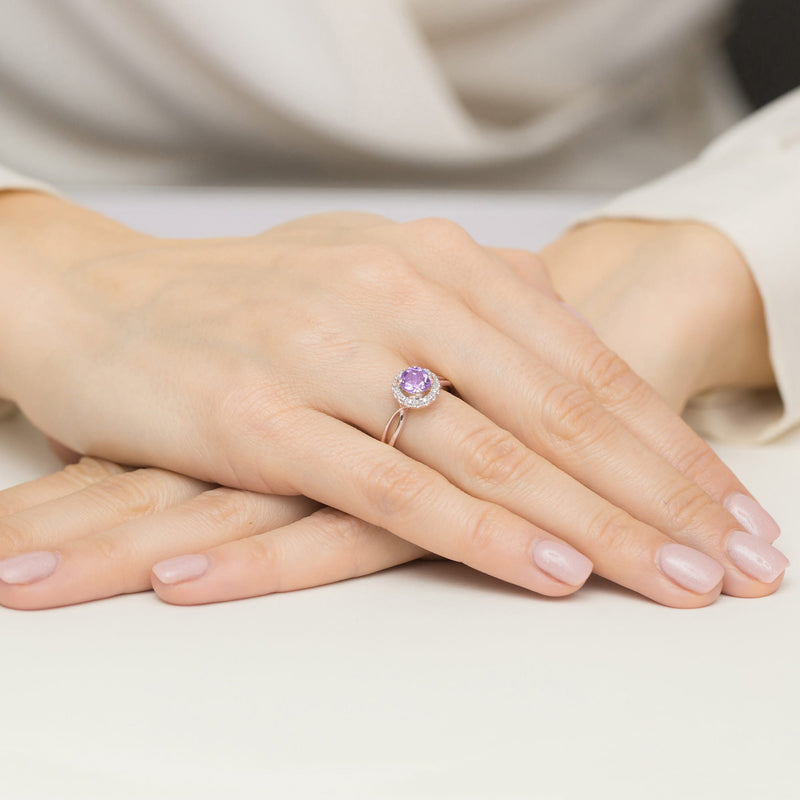 Inel Aur 14K cu Ametist 0.90 ct si Diamante Naturale 0.08 ct, imaginea 8 din 12